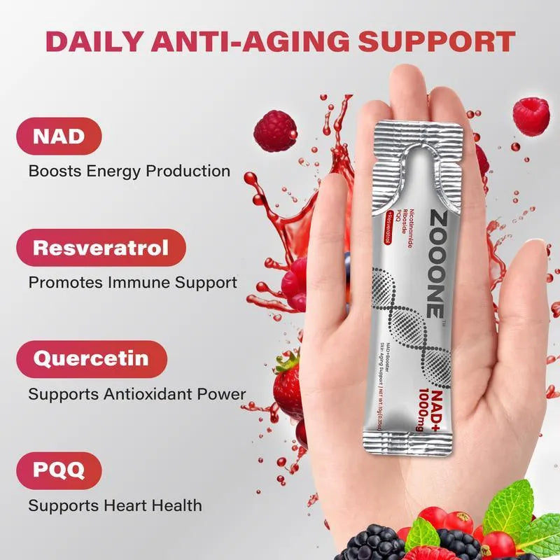 ZOOONE NR1000-NAD+ Berry Flavor Drink for Skin Aging Support, Energy, and Focus