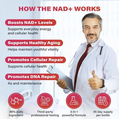 ZOOONE NR1000-NAD+ Berry Flavor Drink for Skin Aging Support, Energy, and Focus
