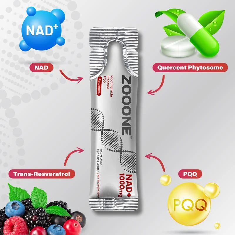 ZOOONE NR1000-NAD+ Berry Flavor Drink for Skin Aging Support, Energy, and Focus